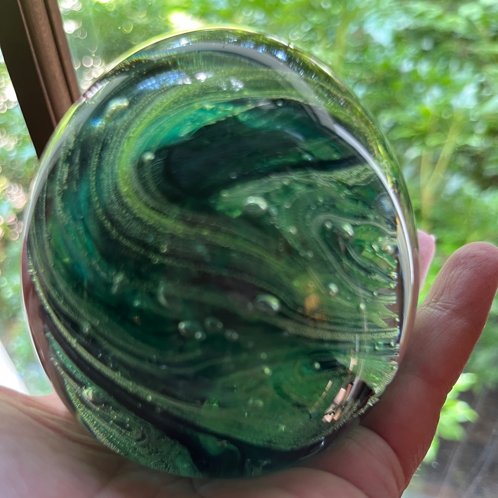 Kerry Glass Ireland Green Swirl Glass Paperweight